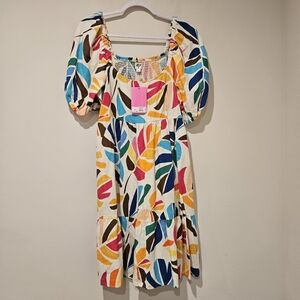 Tabitha Brown Multicolor Leaf Print Dress, Size Large